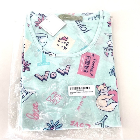 Erxeelo Women's Amoy-Baby Nightgown Blue Cat Shirt Dress - M - Picture 2 of 6